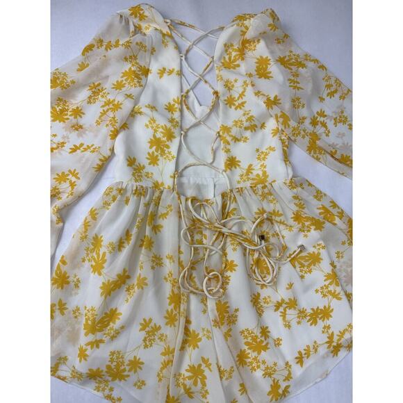Y2K Tie-Back Show Po Yellow Floral Print Romper Jumpsuit Australia Yellow Small - Picture 8 of 9